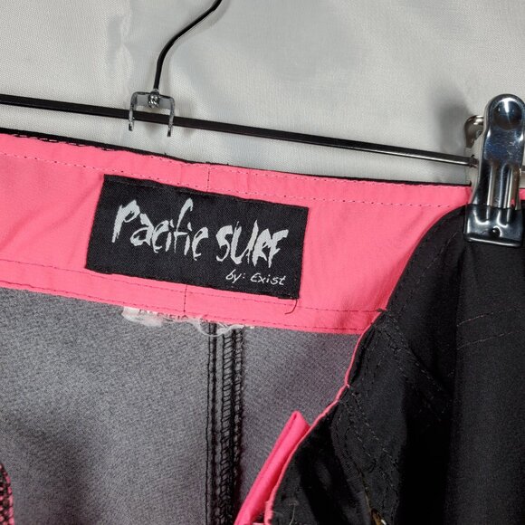 Pacific Surf Board Short Bright Pink Black Stripe Swim Trunk 1 Pocket Men Sz 36 - Picture 3 of 8